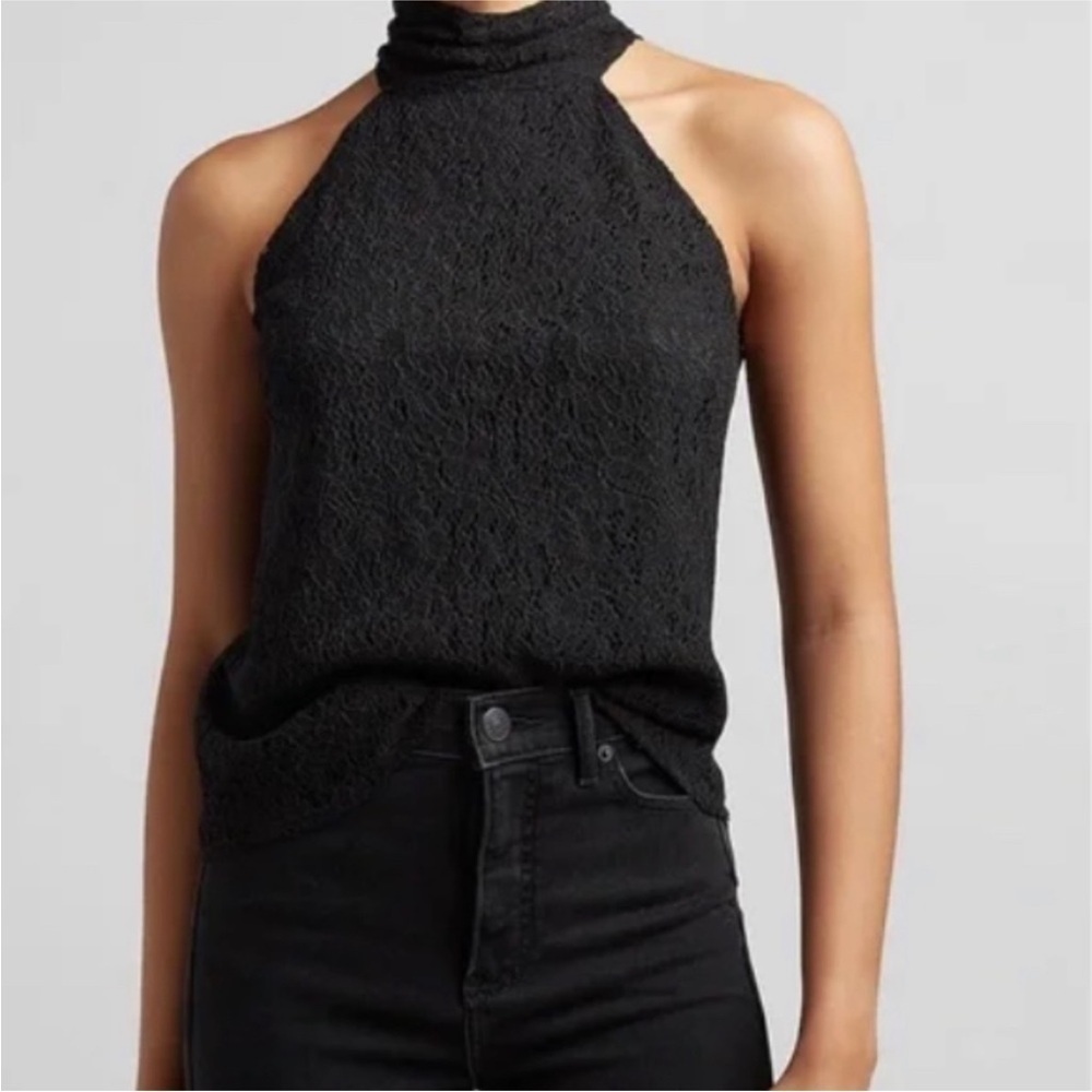 Express Lace Halter Top Sleeveless Tank Sz Medium Black Button Neck NWT $50